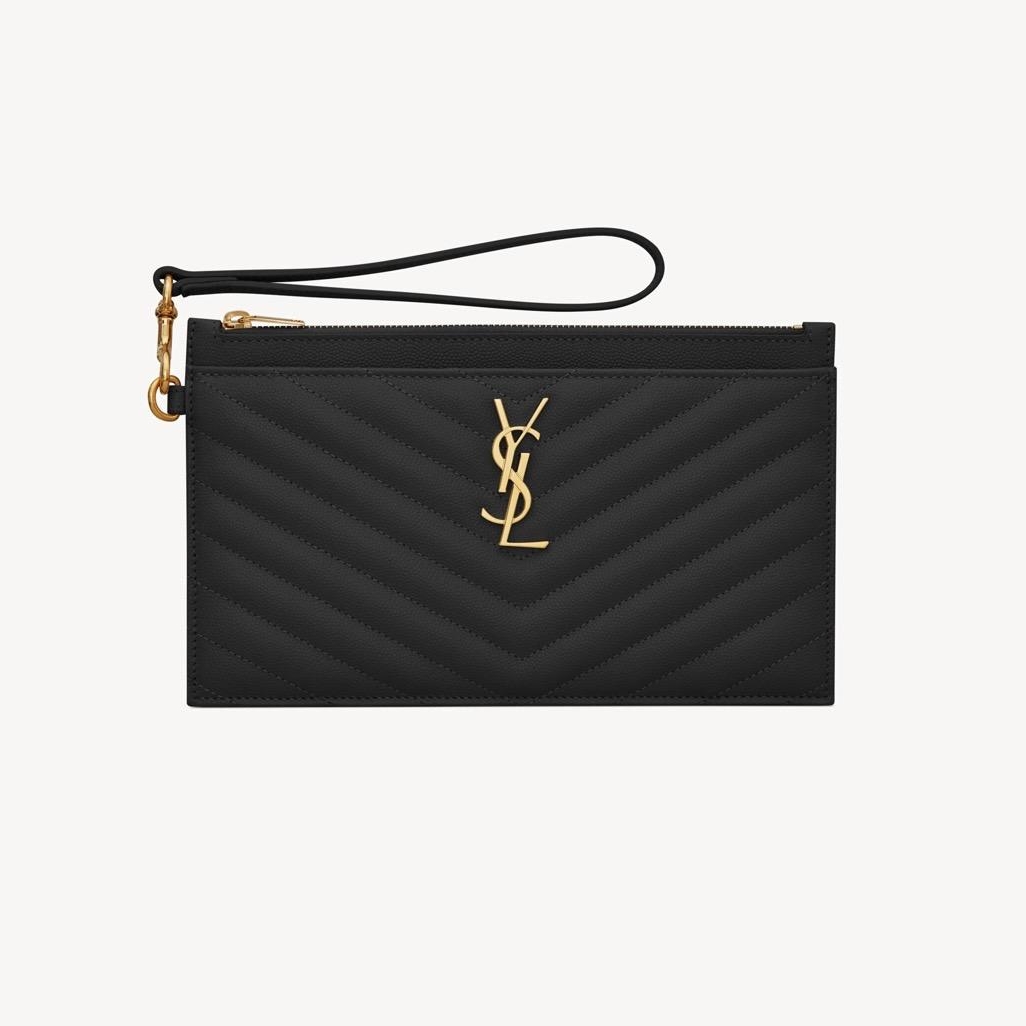 Saint Laurent Black Wristlet With Gold Logo